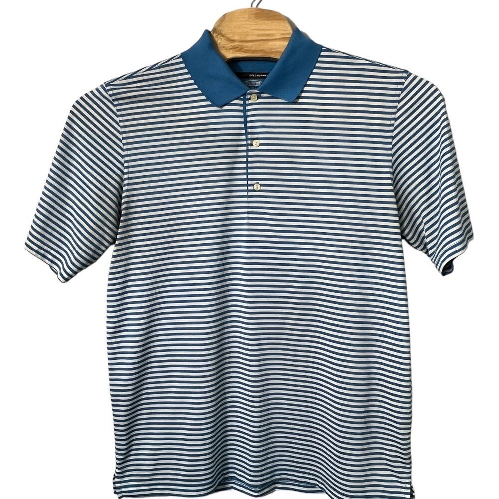 Blue Striped Greg Norman Polo Shirt - Size Large